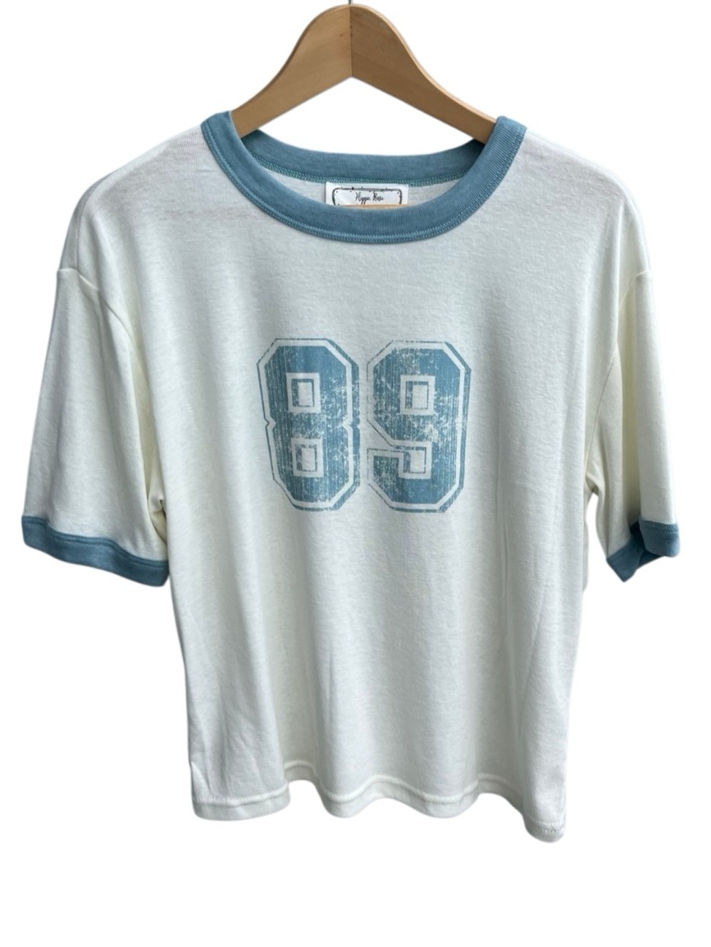 🌴 Hippie Rose 89 Ringer Tee Size M White Blue Graphic T-Shirt New Without Tags